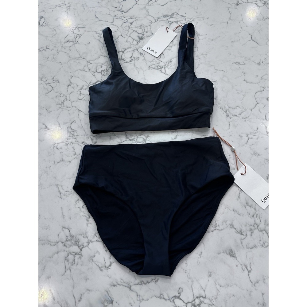 NWT Quince Black Italian Tank Bikini Top & High Rise Bottom Set Size XS